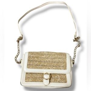 Vintage Faux Leather Cream and Rattan Tan Shoulder Bag